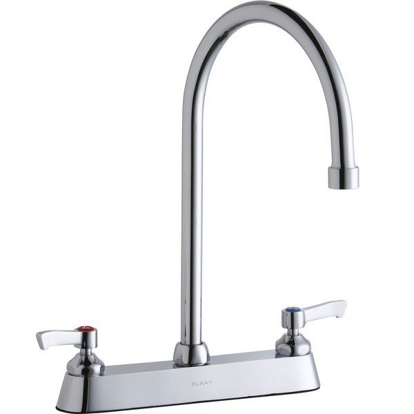 ELKAY LK810GN08L2 DECK MOUNT FAUCET WITH 8 INCH GOOSENECK SPOUT AND 2 INCH HANDLES