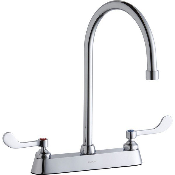 ELKAY LK810GN08T4 DECK MOUNT FAUCET WITH 8 INCH GOOSENECK SPOUT AND 4 INCH HANDLES