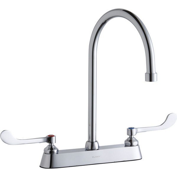 ELKAY LK810GN08T6 DECK MOUNT FAUCET WITH 8 INCH GOOSENECK SPOUT AND 6 INCH HANDLES