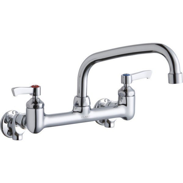 ELKAY LK940AT08L2H WALL MOUNT FAUCET WITH 8 INCH ARC TUBE SPOUT AND 2 INCH HANDLES, OFFSET INLETS
