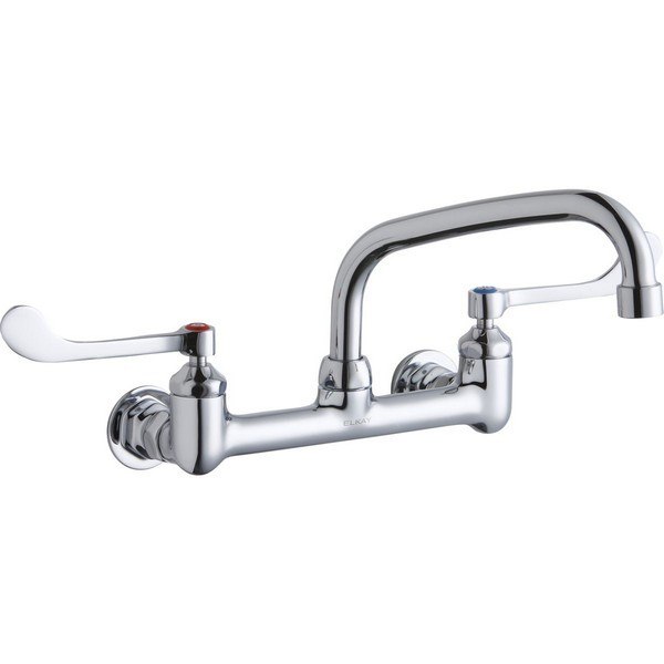 ELKAY LK940AT08T6H WALL MOUNT FAUCET WITH 8 INCH ARC TUBE SPOUT AND 6 INCH HANDLES, OFFSET INLETS