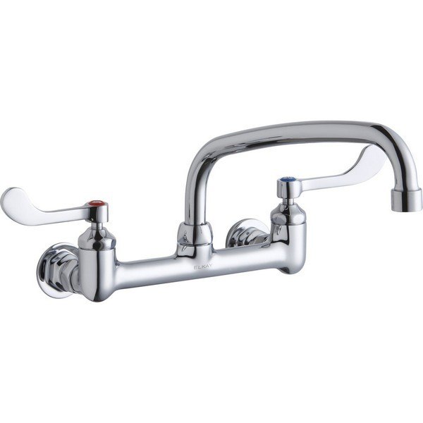 ELKAY LK940AT10T4H WALL MOUNT FAUCET WITH 10 INCH ARC TUBE SPOUT AND 4 INCH HANDLES, OFFSET INLETS