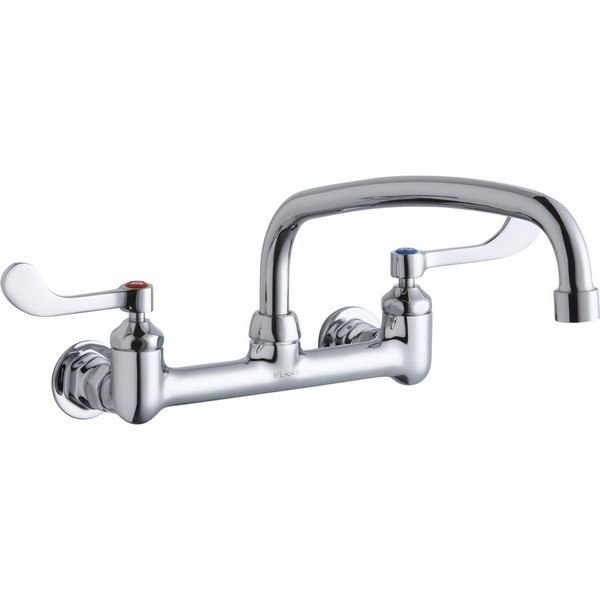 ELKAY LK940AT12T4H WALL MOUNT FAUCET WITH 12 INCH ARC TUBE SPOUT AND 4 INCH HANDLES, OFFSET INLETS