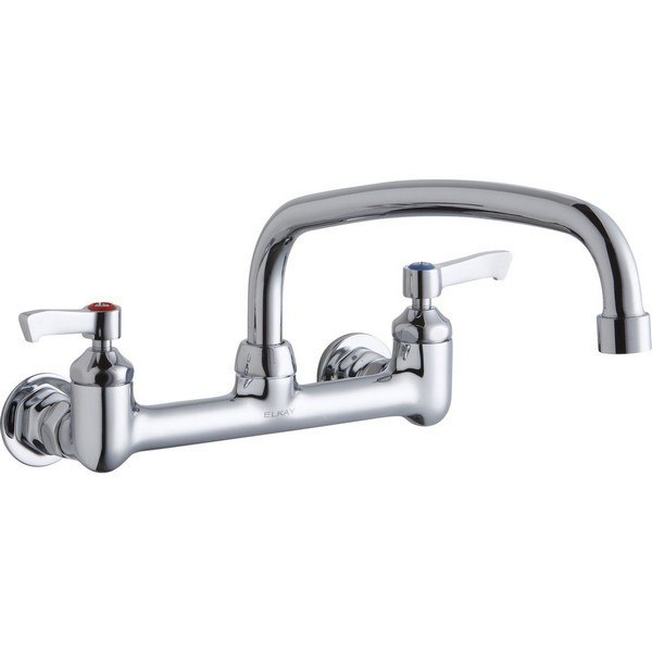 ELKAY LK940AT14L2H WALL MOUNT FAUCET WITH 14 INCH ARC TUBE SPOUT AND 2 INCH HANDLES, OFFSET INLETS