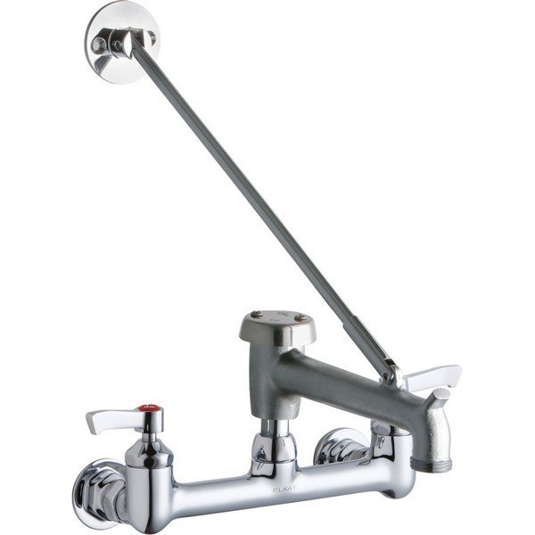 ELKAY LK940BR07L2H WALL MOUNT FAUCET WITH 7 INCH BUCKET HOOK SPOUT AND 2 INCH HANDLES, OFFSET INLETS ROUGH