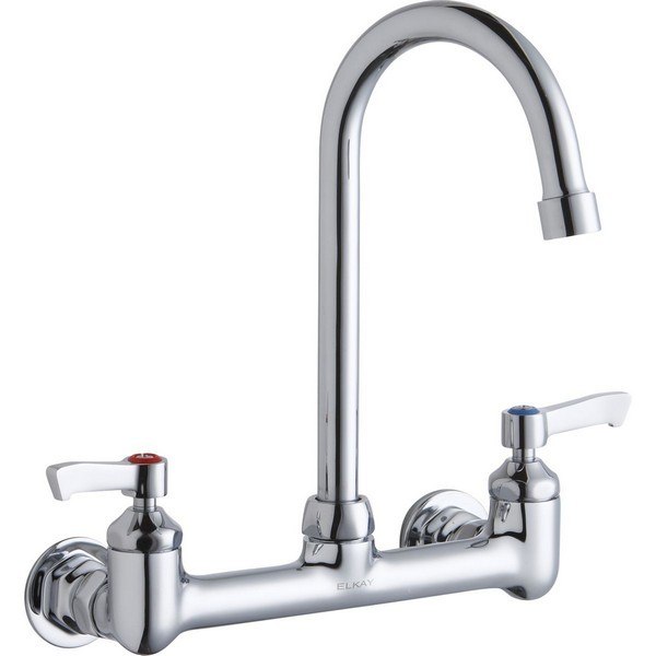 ELKAY LK940GN05L2H WALL MOUNT FAUCET WITH 5 INCH GOOSENECK SPOUT AND 2 INCH HANDLES, OFFSET INLETS