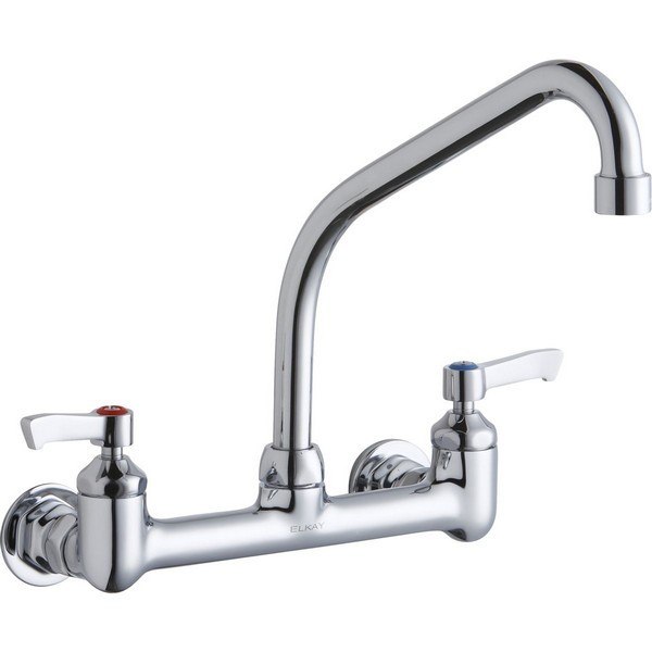 ELKAY LK940HA08L2H WALL MOUNT FAUCET WITH 8 INCH HIGH ARC SPOUT AND 2 INCH HANDLES, OFFSET INLETS