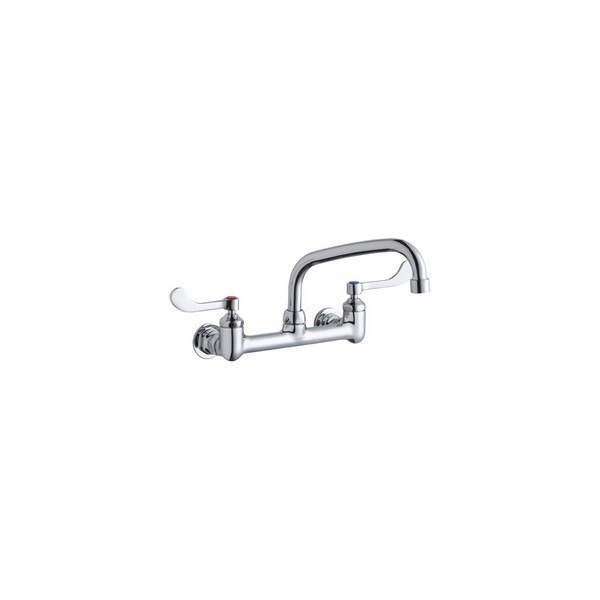 ELKAY LK940TS08T4H WALL MOUNT FAUCET WITH 8 INCH TUBE SPOUT AND 4 INCH HANDLES, OFFSET INLETS