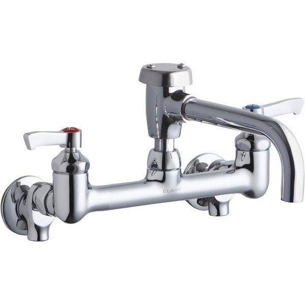 ELKAY LK940VS07L2S WALL MOUNT FAUCET WITH 7 INCH VENTED SPOUT AND 2 IN HANDLES, OFFSET INLET + STOP
