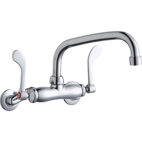 ELKAY LK945AT08T4T WALL MOUNT FAUCET WITH 8 INCH ARC TUBE SPOUT AND 4 INCH HANDLES