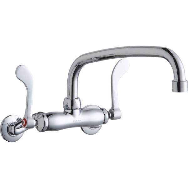 ELKAY LK945AT10T4T WALL MOUNT FAUCET WITH 10 INCH ARC TUBE SPOUT AND 4 INCH HANDLES