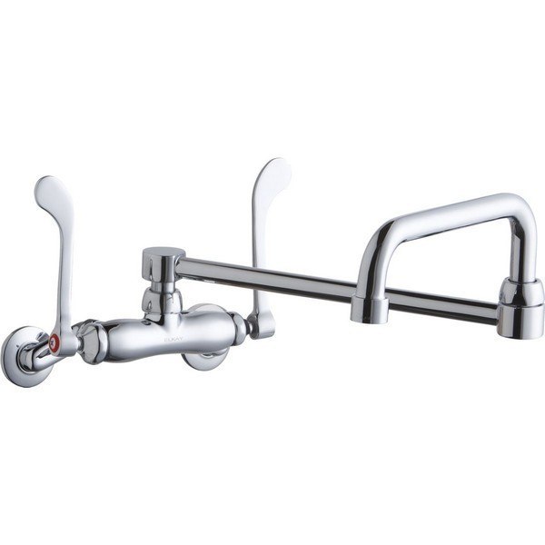 ELKAY LK945DS20T6T WALL MOUNT FAUCET WITH DOUBLE SWING SPOUT AND 6 INCH HANDLES