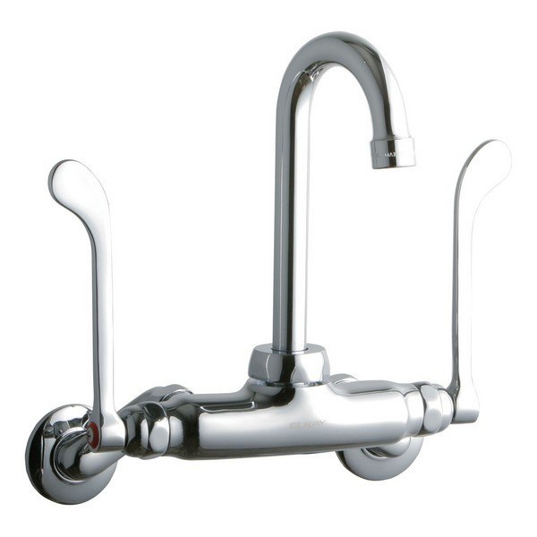 ELKAY LK945GN04T6T WALL MOUNT FAUCET WITH 4 INCH GOOSENECK SPOUT AND 6 INCH HANDLES