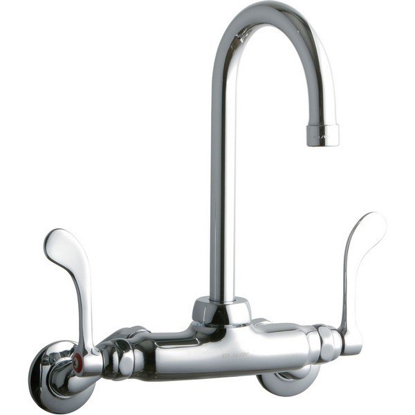 ELKAY LK945GN05T4T WALL MOUNT FAUCET WITH 5 INCH GOOSENECK SPOUT AND 4 INCH HANDLES