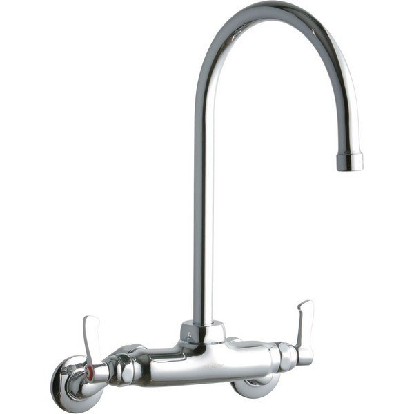 ELKAY LK945GN08L2T WALL MOUNT FAUCET WITH 8 INCH GOOSENECK SPOUT AND 2 INCH HANDLES