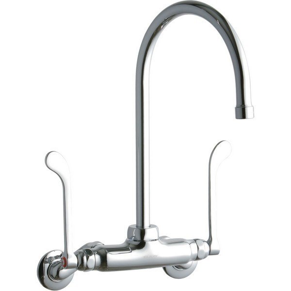 ELKAY LK945GN08T6T WALL MOUNT FAUCET WITH 8 INCH GOOSENECK SPOUT AND 6 INCH HANDLES