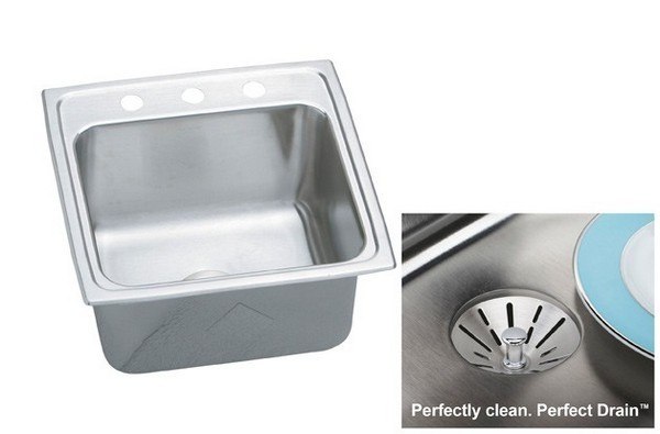 ELKAY DLR191910PD1 STAINLESS STEEL 19-1/2 L X 19 W X 10-1/8 D TOP MOUNT LAUNDRY/UTILITY SINK KIT, 1 FAUCET HOLE