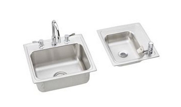 ELKAY DRKR23417RC CLASSROOM STAINLESS STEEL 34 L X 17 W X 7-5/8 D DOUBLE BOWL TOP MOUNT SINK WITH FAUCET