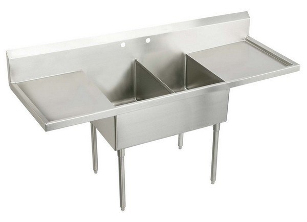 ELKAY SS8248LROF2 STURDIBILT 96 L X 27-1/2 W X 14 D SCULLERY SINK WITH OVERFLOW AND DRAINBOARDS, 2 FAUCET HOLES