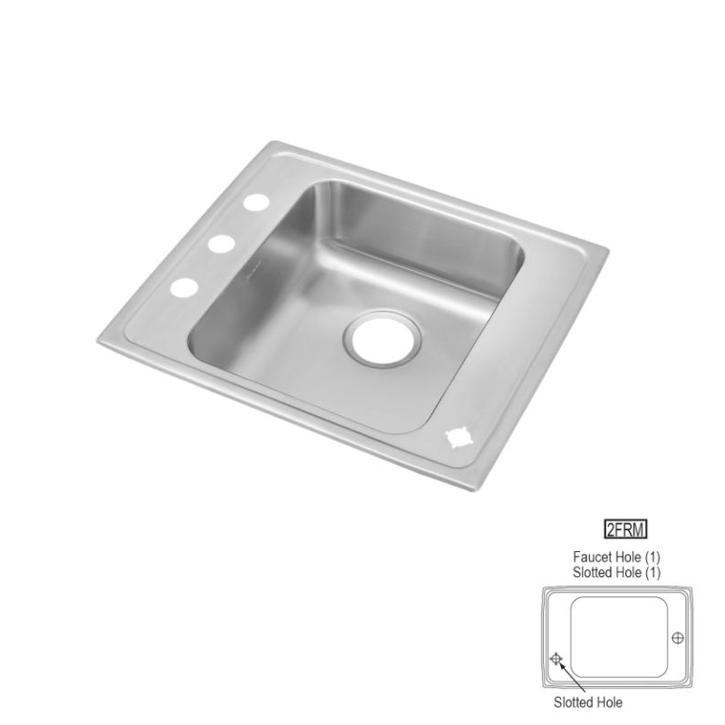 ELKAY DRKAD2220402FRM LUSTERTONE 22 INCH SINGLE BOWL DROP-IN STAINLESS STEEL CLASSROOM ADA SINK, 2FRM HOLES CONFIGURATION