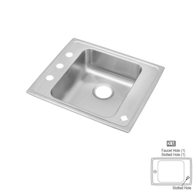 ELKAY DRKAD2220402LM LUSTERTONE 22 INCH SINGLE BOWL DROP-IN STAINLESS STEEL CLASSROOM ADA SINK, 2LM HOLES CONFIGURATION