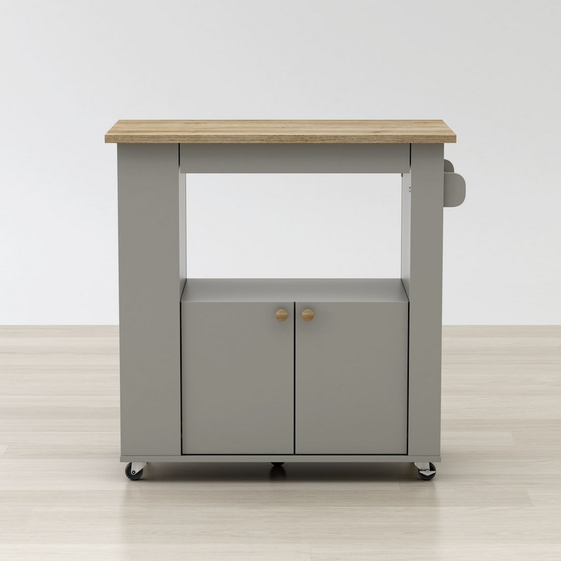 ANDERSON TEAK KC-035 ASTOR 35 INCH PORTABLE KITCHEN CART IN WHITE AND GREY