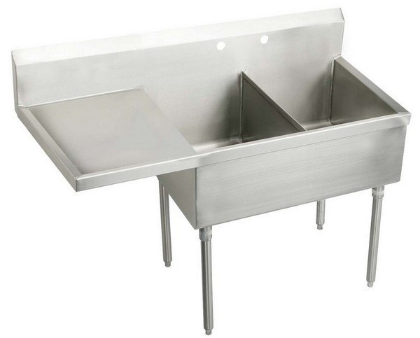 ELKAY WNSF8230LOF2 WELDBILT 55-1/2 L X 27-1/2 W X D 14 SCULLERY SINK WITH OVERFLOW AND LEFT DRAINBOARD, 2 FAUCET HOLES