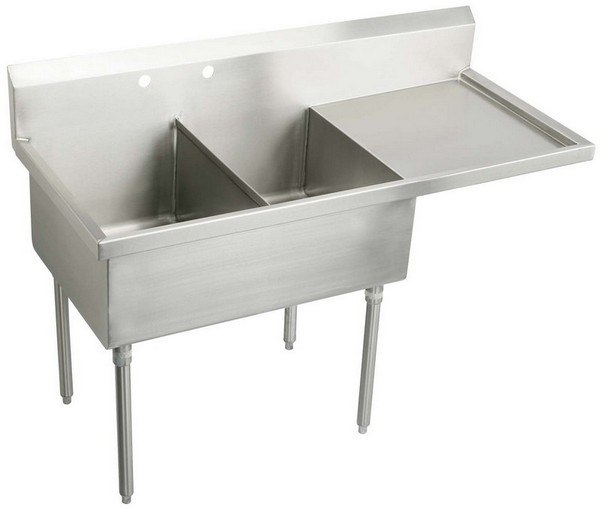 ELKAY WNSF8236R2 WELDBILT 61-1/2 X 27-1/2 X 14 SCULLERY SINK WITH RIGHT DRAINBOARD, 2 FAUCET HOLES