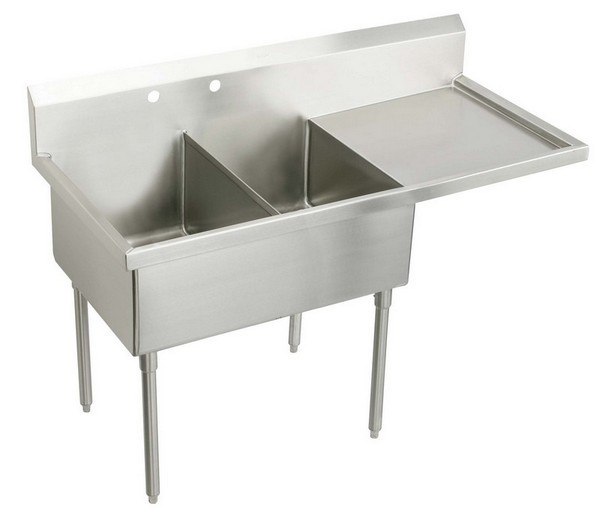 ELKAY WNSF8254R2 WELDBILT 79-1/2 X 27-1/2 X 14 SCULLERY SINK WITH RIGHT DRAINBOARD, 2 FAUCET HOLES
