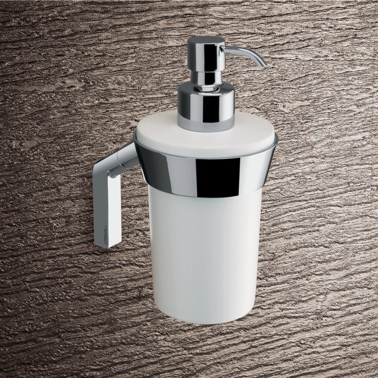 GEDY 3581-02 KARMA WALL MOUNTED ROUND GLOSSY WHITE GLASS SOAP DISPENSER