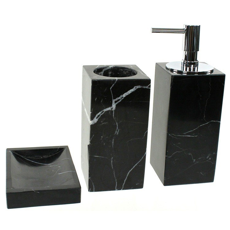 GEDY AN200-14 ANTHURIUM BLACK MARBLE BATHROOM ACCESSORY SET IN 3 PIECES