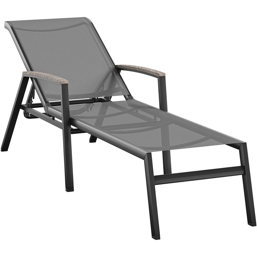 HANOVER SEASIDECHS-GRY SEASIDE 80 1/8 INCH FAUX WOOD ARMS AND ALUMINUM LOUNGE CHAISE IN GREY
