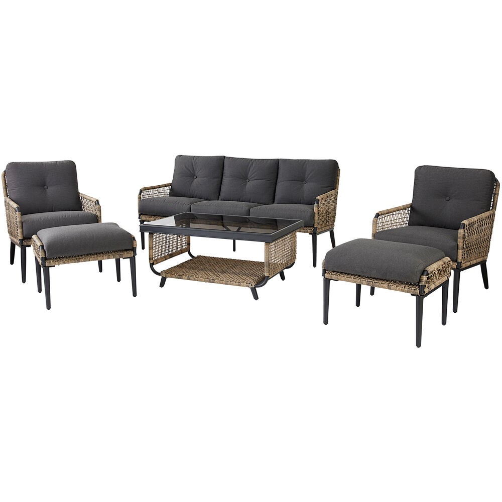 HANOVER SED6PC-CHR SEDONA 6-PIECE SEATING SET WITH GLASS TOP COFFEE TABLE IN TAN AND CHARCOAL