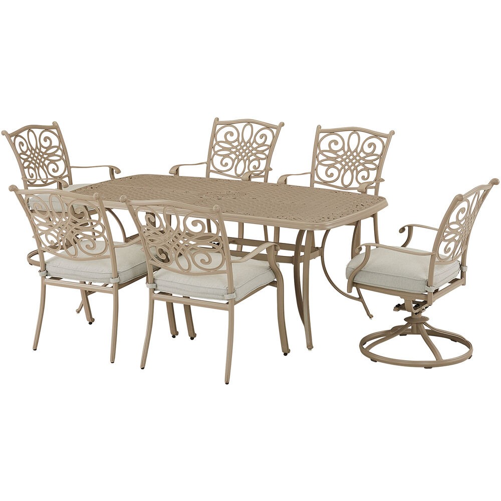HANOVER TRADDNS7PCSW2-BE TRADITIONS 7-PIECE DINING SET WITH CAST TABLE IN SAND AND BEIGE