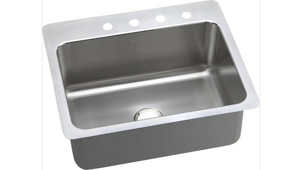 ELKAY DLSR2722104 LUSTERTONE STAINLESS STEEL 27 L X 22 W X 10 D UNIVERSAL MOUNT KITCHEN SINK, 4 FAUCET HOLES