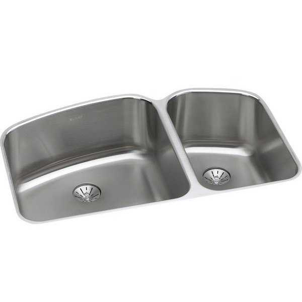 ELKAY ELUH31229RPD STAINLESS STEEL 32-3/4 L X 21 W X 9 D DOUBLE BOWL UNDERMOUNT KITCHEN SINK WITH PERFECT DRAIN