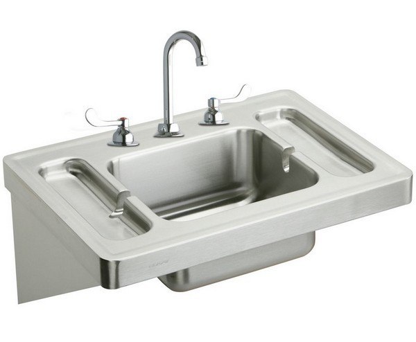 ELKAY ESLV2820W4C 28 L X 20 W X 7-1/2 D WALL HUNG LAVATORY SINK KIT WITH FAUCET, 3 FAUCET HOLES