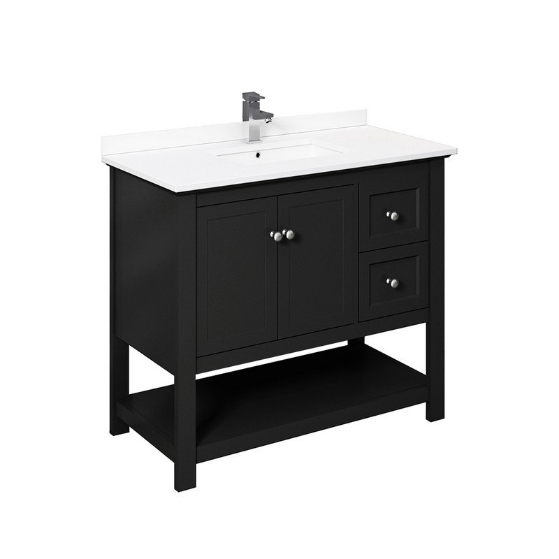 FRESCA FCB2340BL-CWH-U MANCHESTER 40 INCH BLACK TRADITIONAL BATHROOM CABINET WITH TOP AND SINK