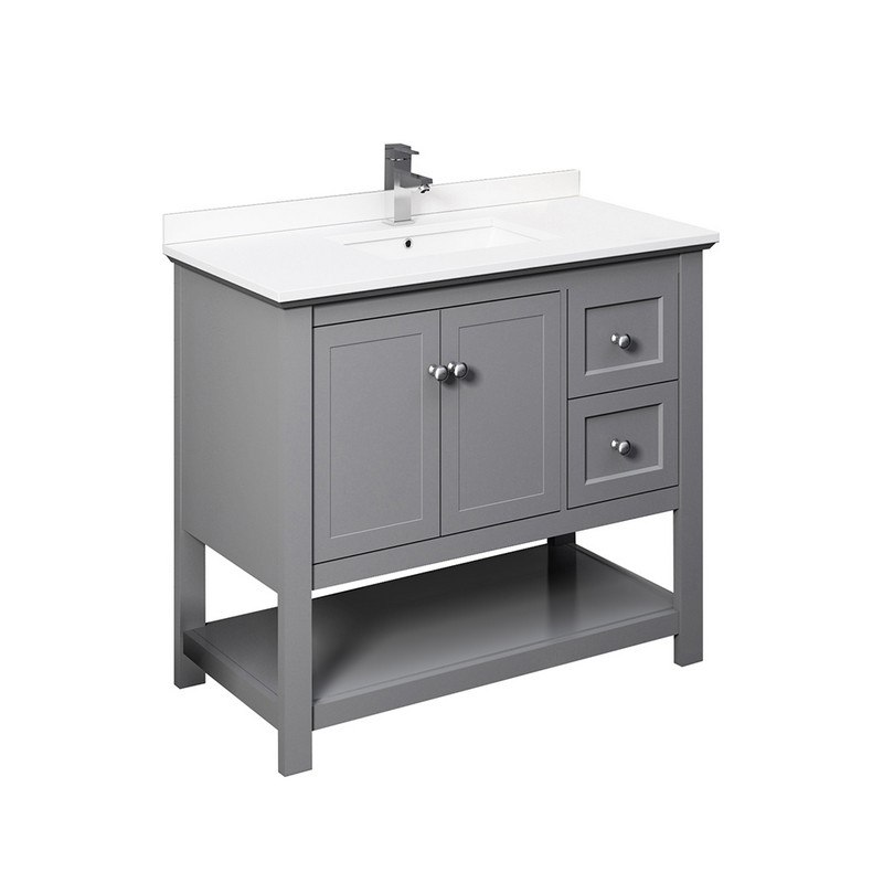 FRESCA FCB2340GR-CWH-U MANCHESTER 40 INCH GRAY TRADITIONAL BATHROOM CABINET WITH TOP AND SINK