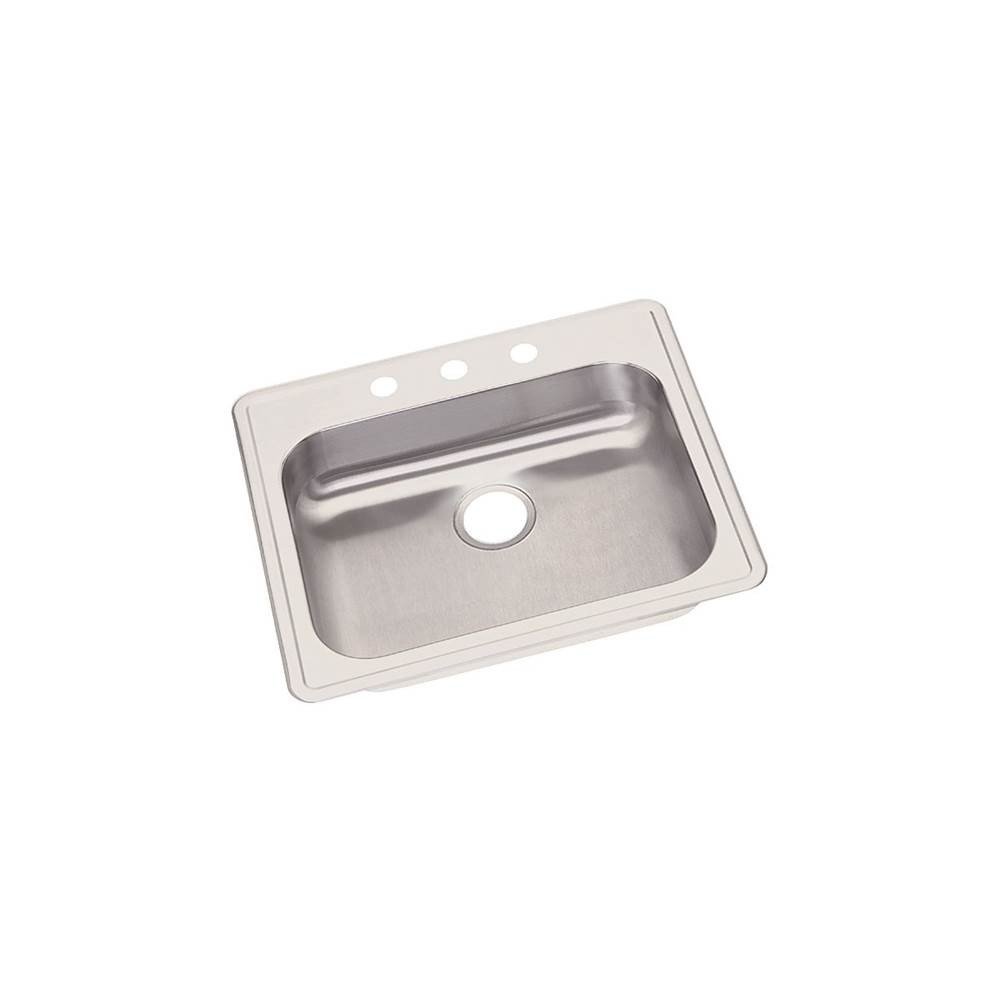 ELKAY GE125213 DAYTON STAINLESS STEEL 25 L X 21-1/4 W X 5-3/8 D TOP MOUNT KITCHEN SINK, 3 FAUCET HOLES