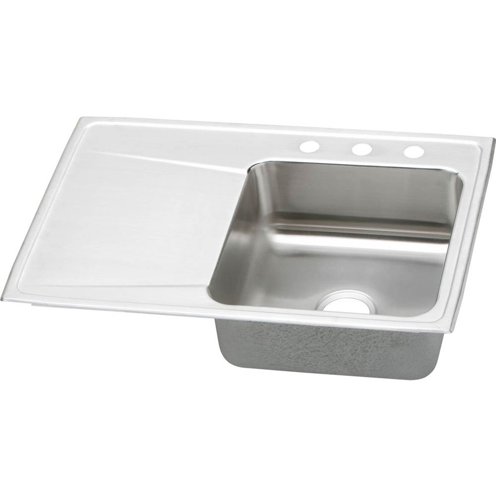 ELKAY ILR3322R1 LUSTERTONE STAINLESS STEEL 33 L X 22 W X 7-5/8 D TOP MOUNT KITCHEN SINK, 1 FAUCET HOLE
