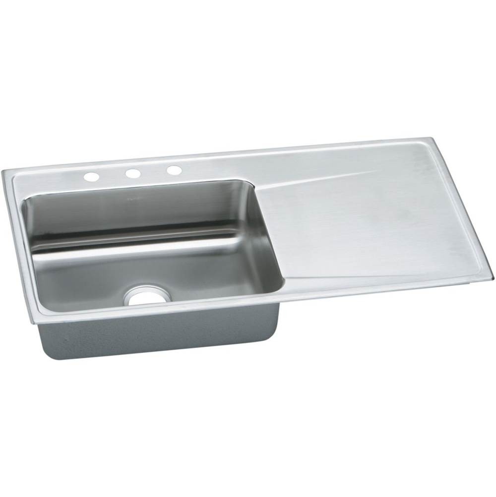 ELKAY ILR4322L1 LUSTERTONE STAINLESS STEEL 43 L X 22 W X 7-5/8 D TOP MOUNT KITCHEN SINK, 1 FAUCET HOLE
