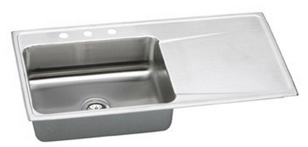 ELKAY ILR4322R3 LUSTERTONE STAINLESS STEEL 43 L X 22 W X 7-5/8 D TOP MOUNT KITCHEN SINK, 3 FAUCET HOLES