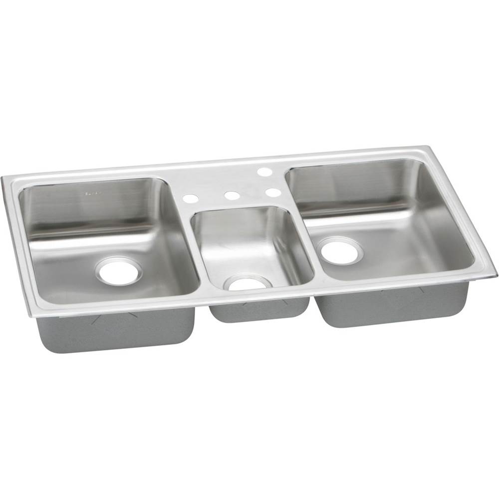 ELKAY PSMR43223 PACEMAKER STAINLESS STEEL 43 L X 22 W X 7-1/8 D TRIPLE BOWL TOP MOUNT KITCHEN SINK, 3 FAUCET HOLES