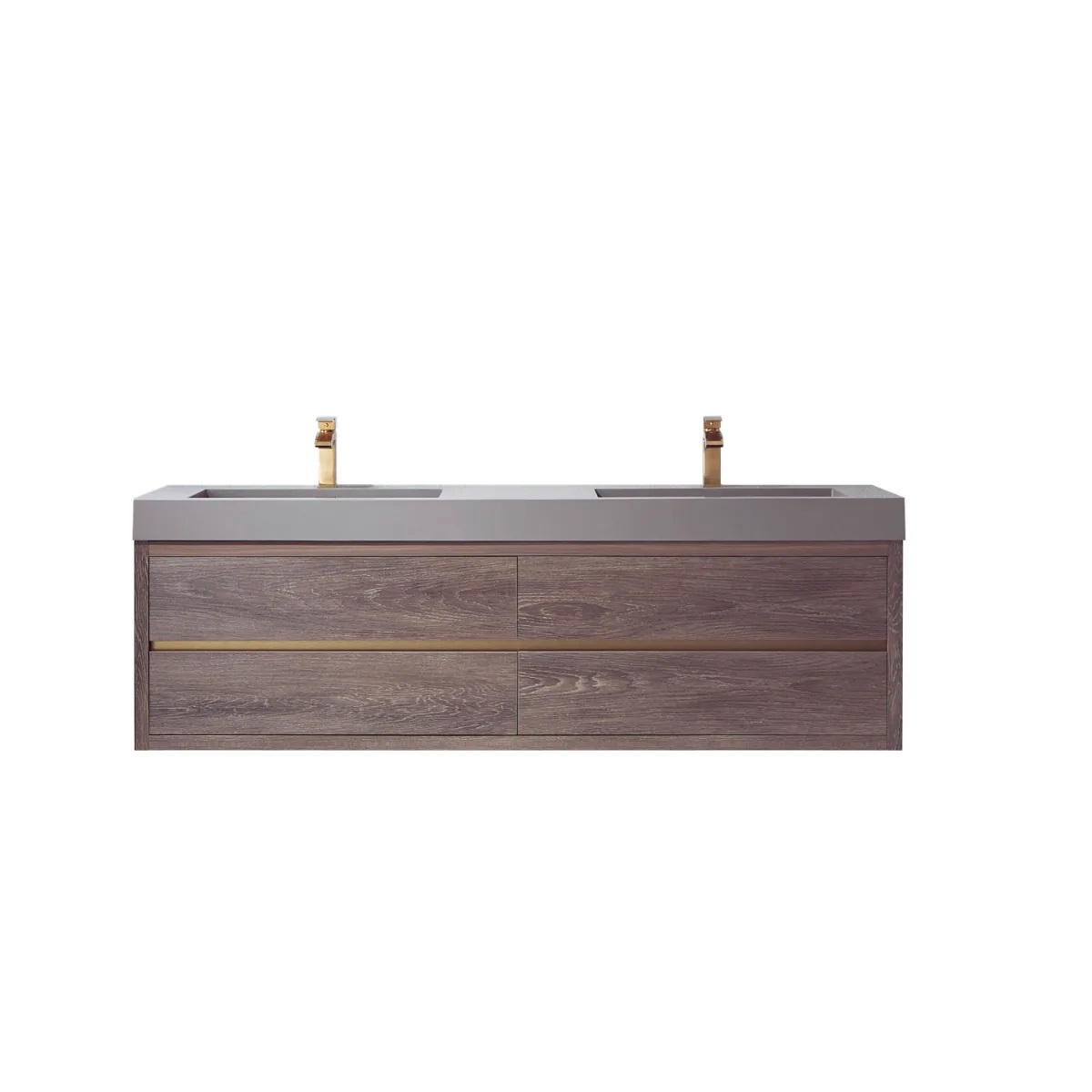 VINNOVA 703172-NC-GR-NM PALENCIA 71 3/4 INCH DOUBLE SINK WALL-MOUNT BATH VANITY IN NORTH CAROLINA OAK WITH GREY COMPOSITE INTEGRAL SQUARE SINK TOP