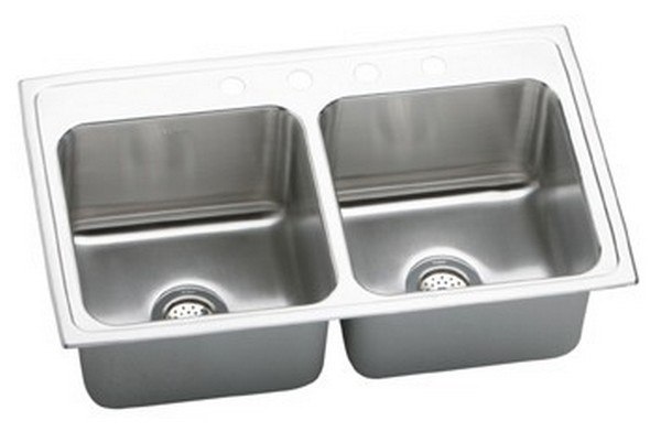 ELKAY DLR3319103 LUSTERTONE STAINLESS STEEL 33 L X 19-1/2 W X 10-1/8 D DOUBLE BOWL KITCHEN SINK, 3 FAUCET HOLES