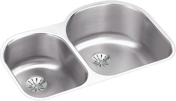 Elkay Eluh311910lpd Stainless Steel 31 1 4 L X 20 W X 10 D Double Bowl Undermount Kitchen Sink With Perfect Drain