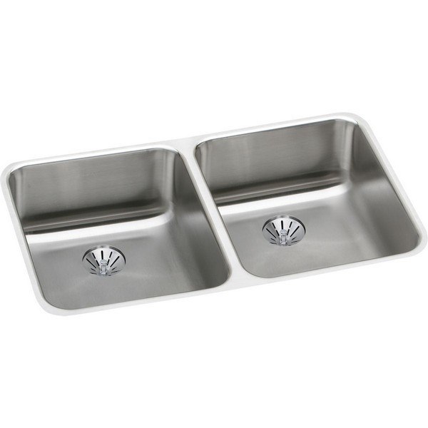ELKAY ELUHAD311855PD STAINLESS STEEL 30-3/4 L X 18-1/2 W X 5-3/8 D DOUBLE BOWL UNDERMOUNT KITCHEN SINK WITH PERFECT DRAIN
