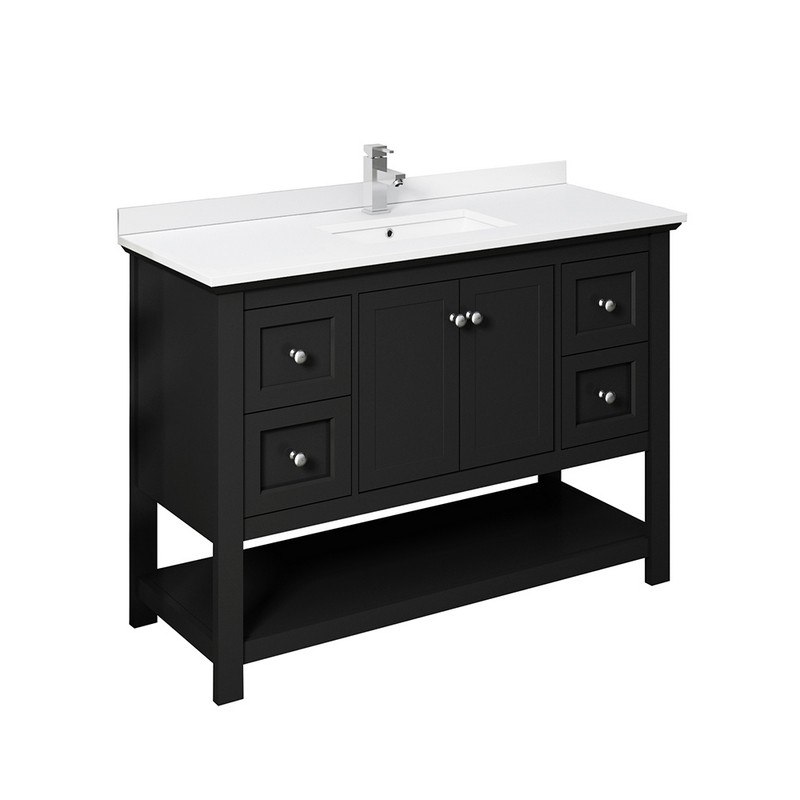 FRESCA FCB2348BL-CWH-U MANCHESTER 48 INCH BLACK TRADITIONAL BATHROOM CABINET WITH TOP AND SINK