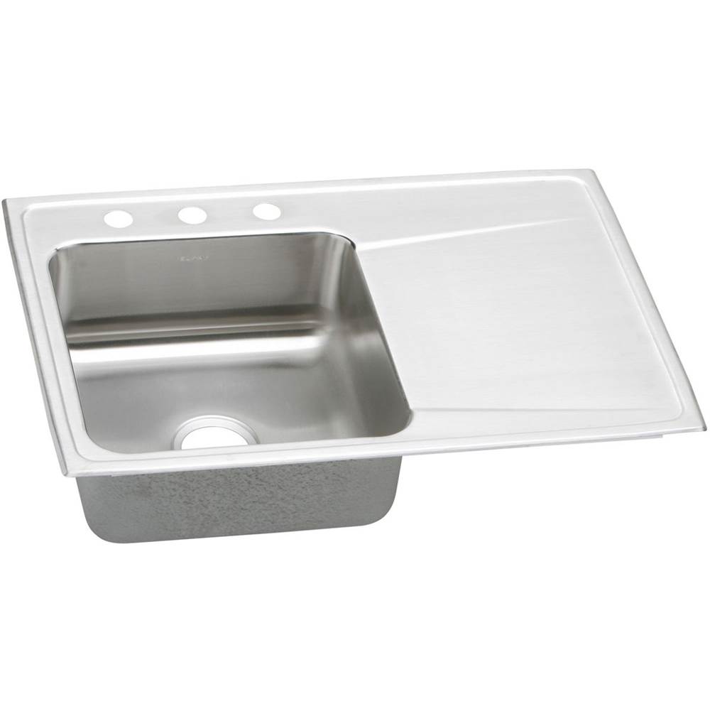 ELKAY ILR3322L1 LUSTERTONE STAINLESS STEEL 33 L X 22 W X 7-5/8 D TOP MOUNT KITCHEN SINK, 1 FAUCET HOLE